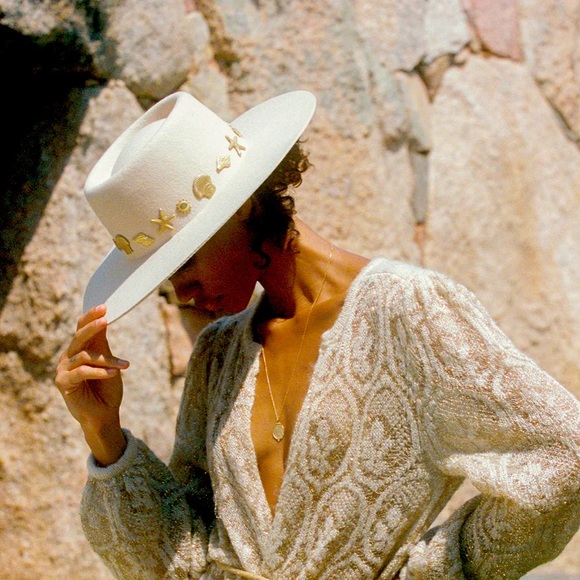 Lack Of Color Accessories - Lack Of Color White Hat with Gold Accents